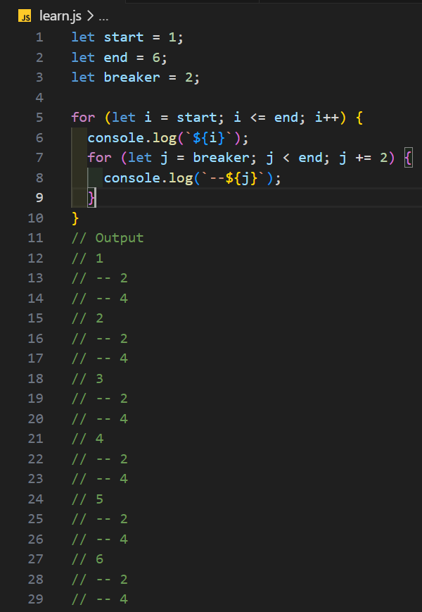MOUT3EFI's tweet image. #javaScript
#JSAssignments
#ElzeroWebSchool
It is strictly forbidden to use numbers, and you can use variable values.
The numbers must be printed as in the example.
The Loop For must be used to do what is required.
