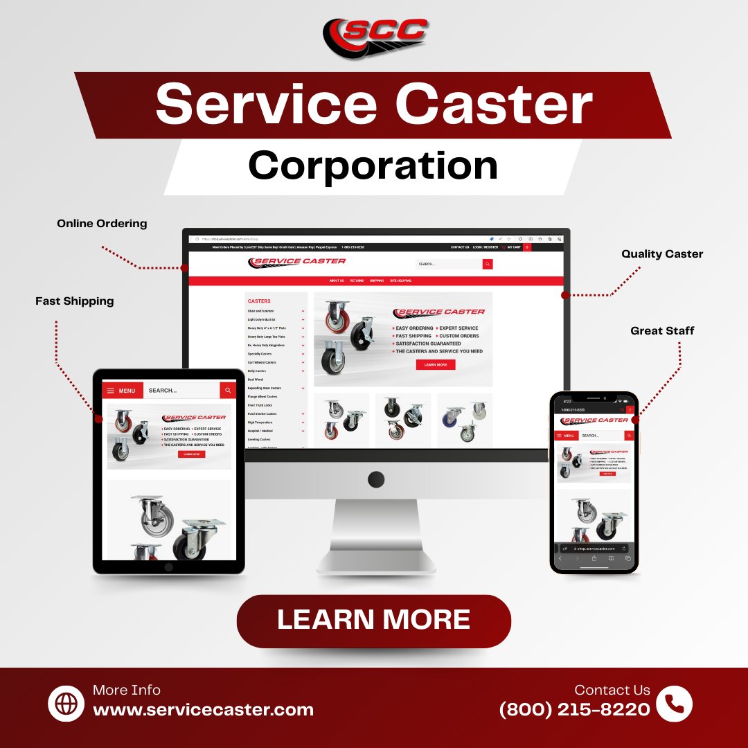 SERVICECASTER's tweet image. From heavy-duty to everyday use, Service Caster has the perfect wheels for every job! 🛞 Quality, reliability, and smooth performance in every roll. 🔧 #ServiceCaster #MoveWithEase #CasterSolutions