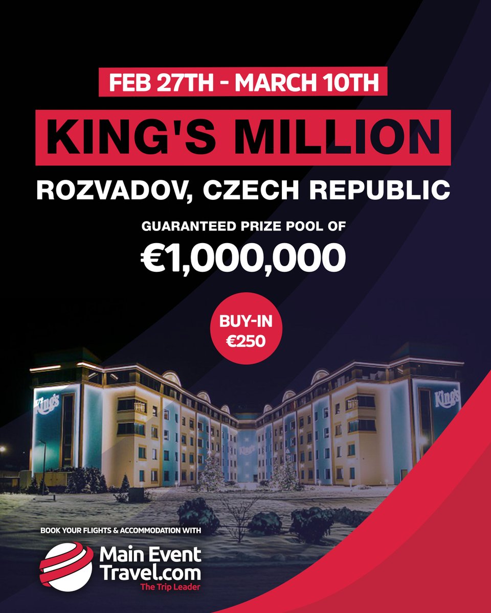 MainEventTravel's tweet photo. π Get ready for the Kings Millions Poker Event! ππ° Join us for high-stakes action and a chance to WIN BIG!
Last-minute deals are available through Main Event Travel. Donβt miss outβbook your spot now!
π https://t.co/2iCLlf1KTw
#KingsMillions #Poker #MainEventTravel https://t.co/ihlin0H00p