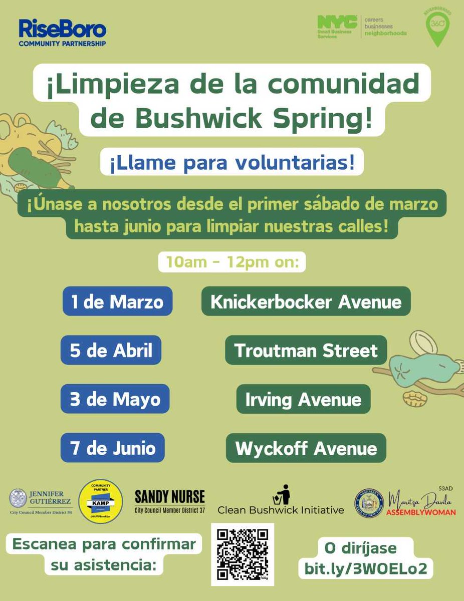 Join the movement! Help clean up Bushwick on the 1st Saturday of every month from March to June.

Next up: March 1st on Knickerbocker Ave, see you there! 💚
-
Ayuda a limpiar Bushwick! 
Próximo evento: 1 de Marzo en Knickerbocker Ave 💚
<a href="/CMSandyNurse/">Council Member Sandy Nurse</a> <a href="/RiseboroNYC/">RiseboroNYC</a> <a href="/DavilaAssembly/">Maritza Davila</a>