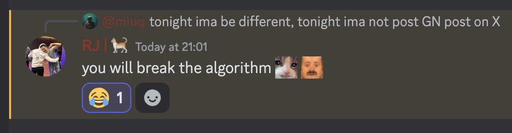 GN X FAM! 🫂

Got some alpha from <a href="/RJ_Aventus/">• RJ •</a> to not skip a GN post. Give him a follow!

Till tomorrow frens. 💚