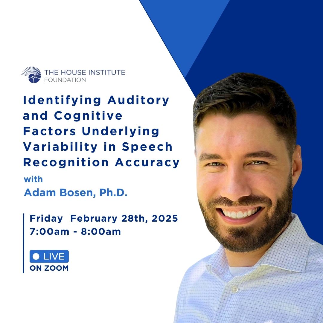Join us live on Zoom this Friday, February 28th, at 7 am for a live presentation by Adam Bosen, Ph.D.! Dive deep into "Identifying Auditory and Cognitive Factors Underlying Variability in Speech Recognition Accuracy."  Click the link in the bio!