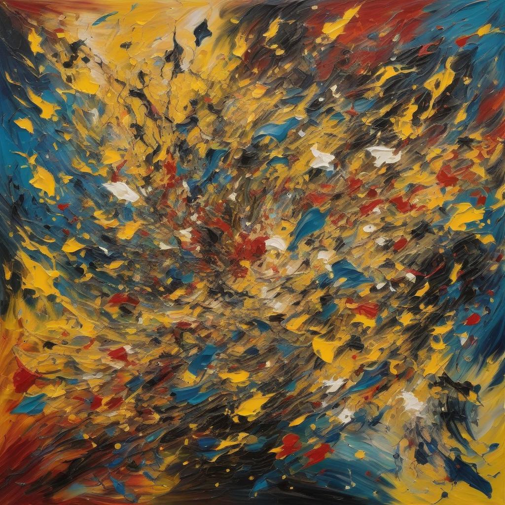 _2020mojo_'s tweet image. here is a painting merging Jackson Pollock with Van Gogh&apos;s style, reflecting the state of the world