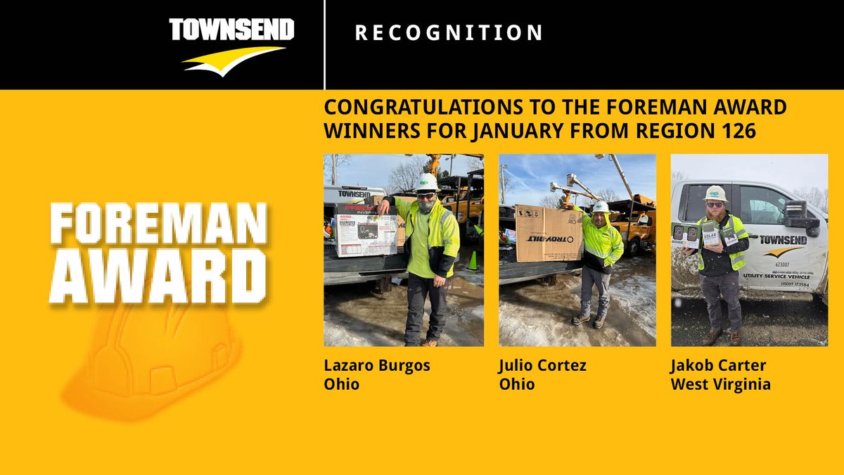 TownsendTreeSvc's tweet image. New year, new Foreman #Safety Award winners for regions 125 &amp;amp; 126. #SafetyFirst #SafetyChampions #AwardWinners #WorkplaceSafety