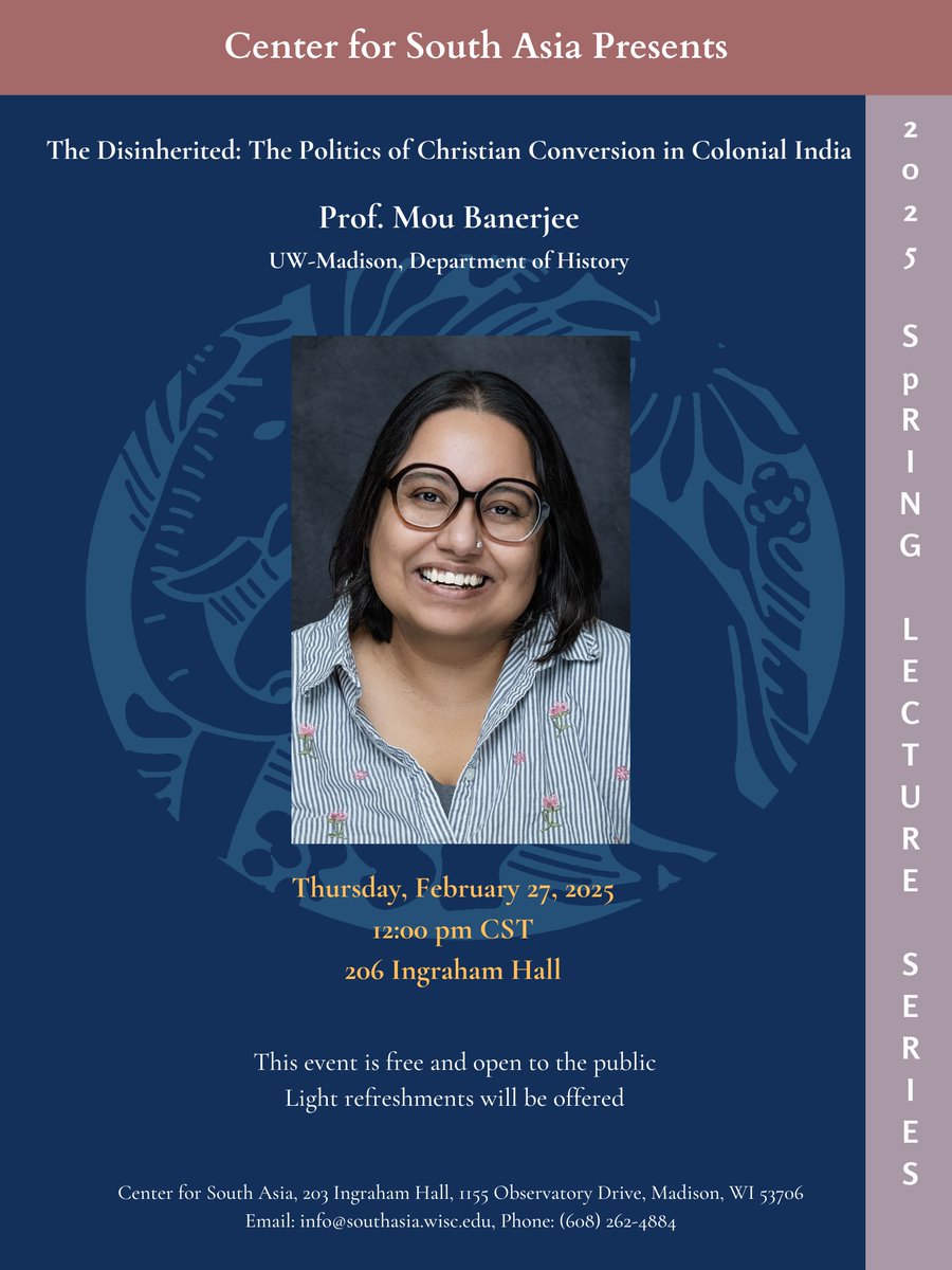 Just a reminder, my talk on my book, "The Disinherited", is at the UW-Madison Center for South Asia is tomorrow at 12.00 noon CST. I would love to see you there if you have an hour to spare! There is also a Zoom registration link: uwmadison.zoom.us/webinar/regist…