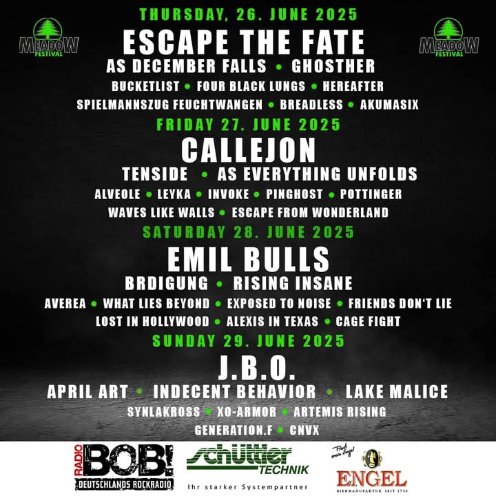 🇩🇪 GERMANY 🇩🇪
This is the only concert we didn't cancel after the flood that destroyed half of Valencia.
For this reason and more, we are looking forward to playing again and having a good time with you until we all lose our voices!

Tickets: meadow-festival.com