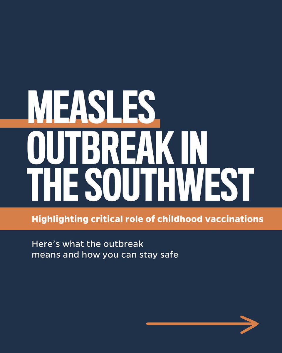 JohnsHopkinsSPH's tweet photo. Measles outbreaks in West Texas and Lea County, NM continue to grow, resulting in the first death from measles in the U.S. since 2015.

The MMR (measles, mumps, rubella) vaccine is safe and extremely effective in preventing the spread of measles.

Because measles is so highly contagious, the herd immunity threshold to prevent spread is 95%, but some regions in the U.S. have fallen below that in recent years.

Swipe through to learn about measles and the importance of the MMR vaccination.
https://t.co/feixMUtdBk