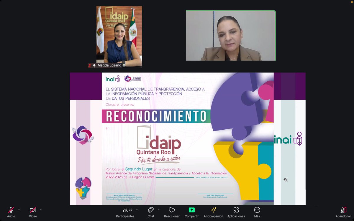 IDAIP QROO (@idaipqroo) on Twitter photo Recibe #IDAIPQROO reconocimiento por cumplimiento en los programas nacionales PROTAI-PRONADATOS 2023 - 2026, durante reunión virtual del #SNT en la que participó la Comisionada Presidenta <a href="/maklozano/">Magda Lozano Ocman</a> y en la cual se destacó el trabajo del Secretario Ejecutivo Juan Carlos Chávez. Recibe #IDAIPQROO reconocimiento por cumplimiento en los programas nacionales PROTAI-PRONADATOS 2023 - 2026, durante reunión virtual del #SNT en la que participó la Comisionada Presidenta <a href="/maklozano/">Magda Lozano Ocman</a> y en la cual se destacó el trabajo del Secretario Ejecutivo Juan Carlos Chávez.