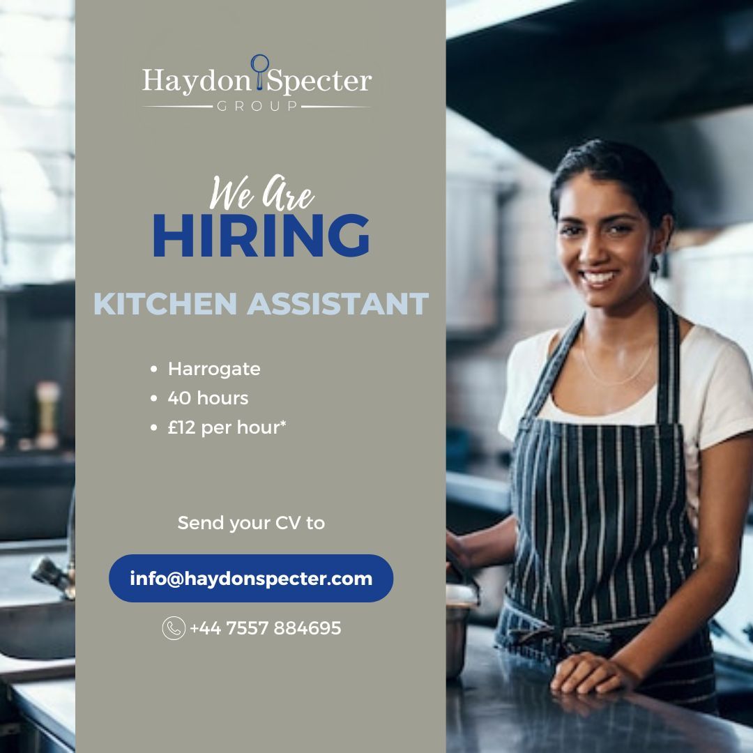 HaydonSpecter's tweet photo. We are looking for a Kitchen Assistant in Harrogate.

Pay: *Starting at £12 per hour
Full company benefits 

If you want to learn more about this role, please get in touch info@haydonspecter.com / ￼⁨07557 884695⁩

#CareerOpportunities #JobSearch #KitchenJobs https://t.co/sGba4Y4p1f
