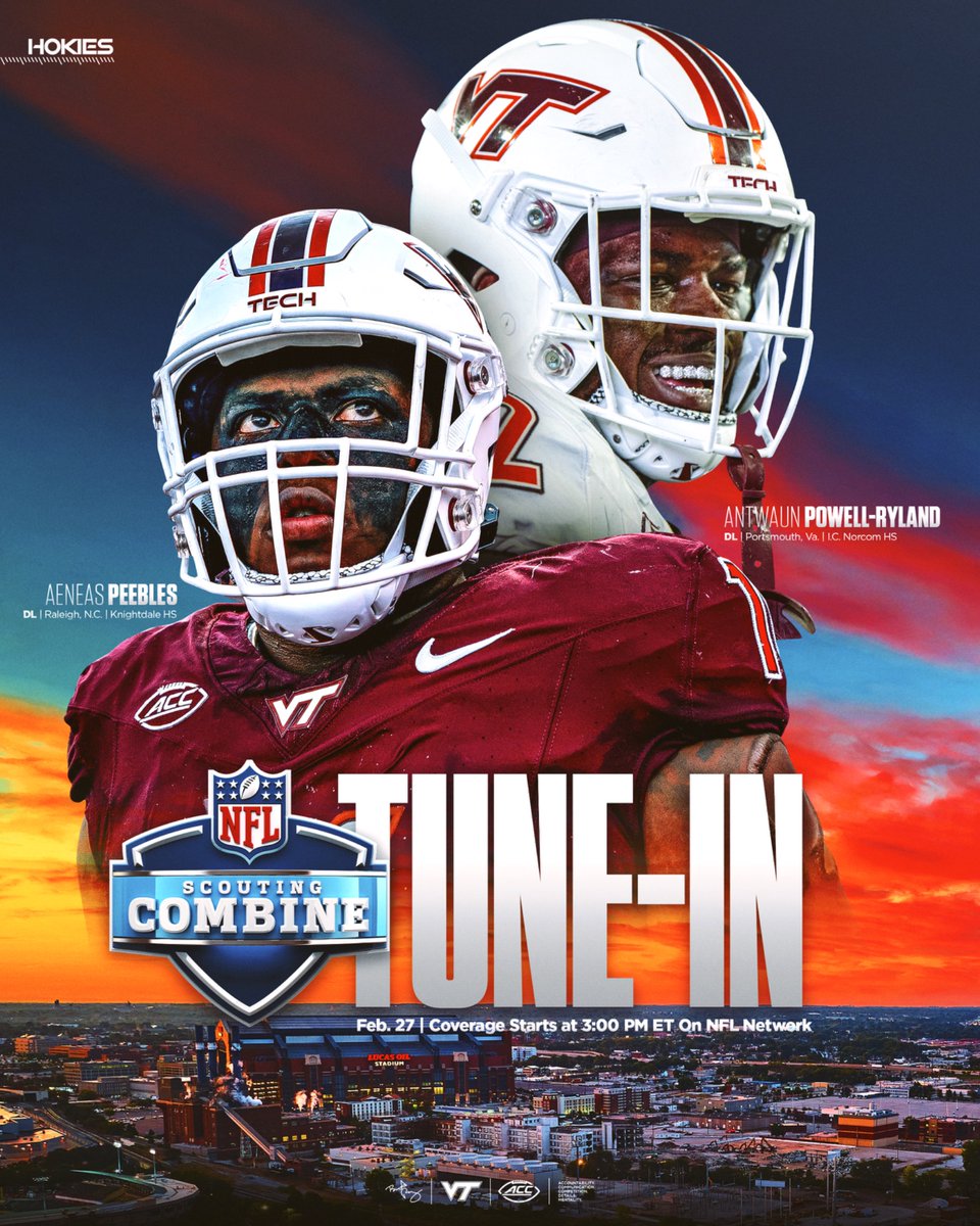 Virginia Tech Football (@hokiesfb) on Twitter photo Starting things off ๐ค
๐๐๐ง๐๐๐ฌ ๐๐๐๐๐ฅ๐๐ฌ & ๐๐ง๐ญ๐ฐ๐๐ฎ๐ง ๐๐จ๐ฐ๐๐ฅ๐ฅ-๐๐ฒ๐ฅ๐๐ง๐ take the field today at the #NFLCombine. Coverage starts at 3 PM on <a href="/nflnetwork/">NFL Network</a>
#ThisIsHome | #PathtotheDraft Starting things off ๐ค
๐๐๐ง๐๐๐ฌ ๐๐๐๐๐ฅ๐๐ฌ & ๐๐ง๐ญ๐ฐ๐๐ฎ๐ง ๐๐จ๐ฐ๐๐ฅ๐ฅ-๐๐ฒ๐ฅ๐๐ง๐ take the field today at the #NFLCombine. Coverage starts at 3 PM on <a href="/nflnetwork/">NFL Network</a>
#ThisIsHome | #PathtotheDraft