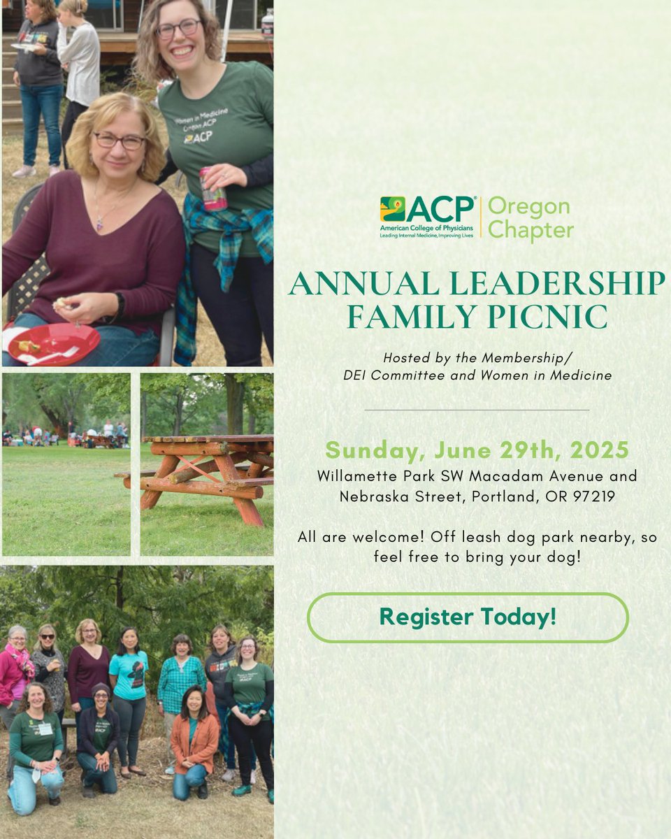 Join us for a day of fun, connection, and community at Willamette Park! Hosted by the Membership/DEI Committee &amp; Women in Medicine, this event is open to all ACP members! Celebrate leadership, family, and the ACP community together! 🔗 ow.ly/tpgJ50V76U3