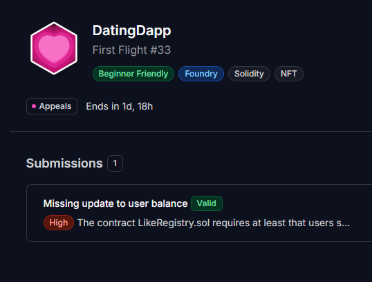 ciphermalware's tweet image. Participated in my first @CodeHawks &quot;First-Flights&quot; and managed to found a high vulnerability. This is real dopamine.
