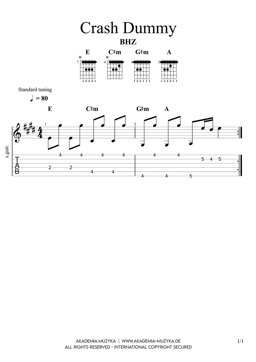 AkademiaMuzyka's tweet photo. Hier der komplette Notensatz zu dem Song Crash Dummy von BHZ.

#Noten #KostenloseNoten #Musik #Gitarre #GitarreSpielen #MusikLernen #GuitarTabs #SheetMusic #GuitarLessons #MusikCommunity #Trending  #TrendingNow https://t.co/o0Cr41x3Nd