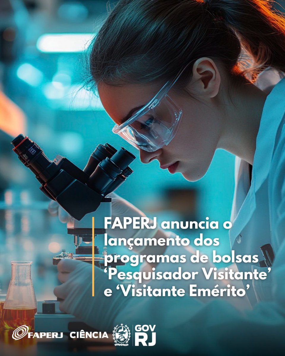A FAPERJ anunciou, no último dia 20, o lançamento das edições 2025 dos programas de bolsa Pesquisador Visitante (PV) e Pesquisador Visitante Emérito (PVE). faperj.br/?id=725.7.2