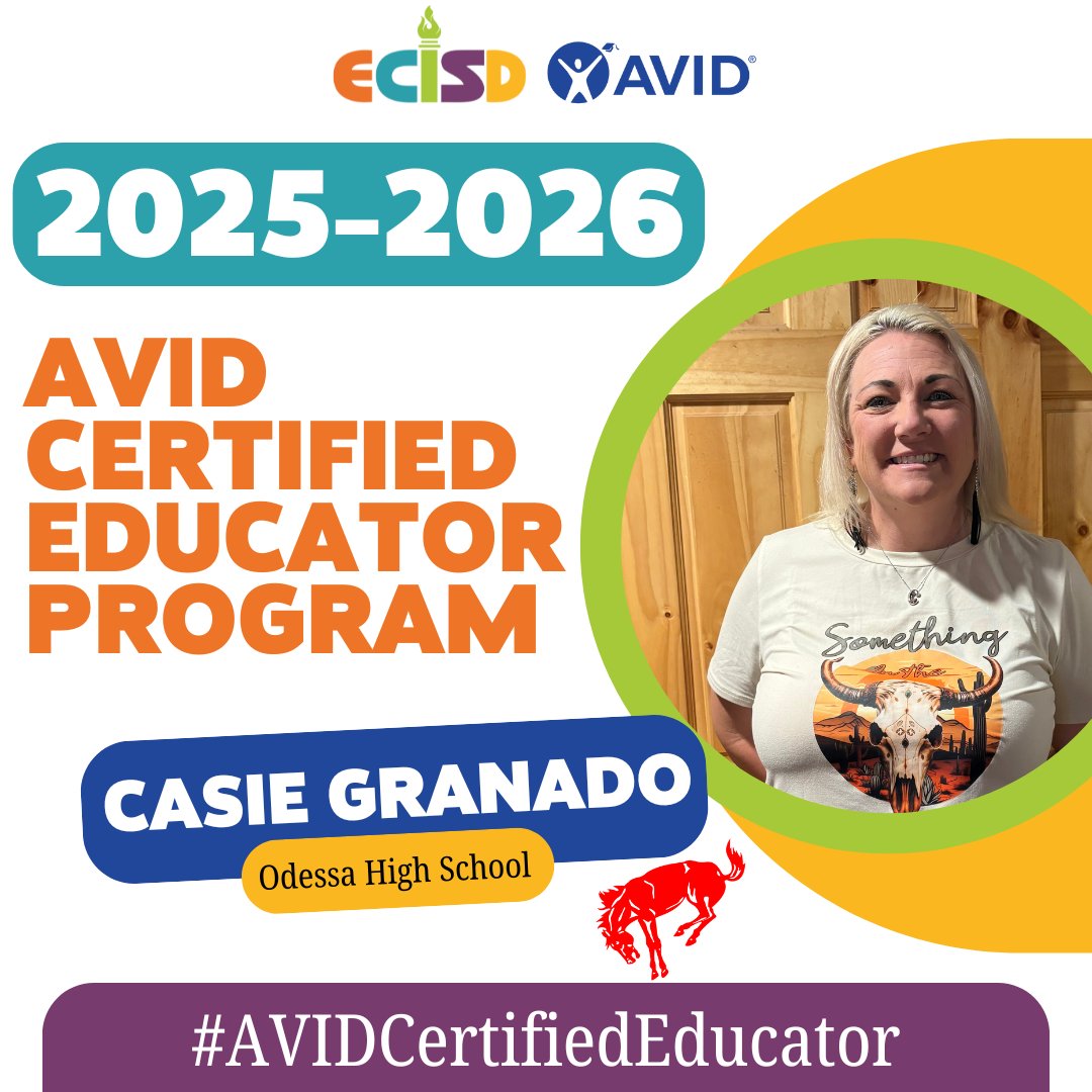 AVID in ACTION (@odtx_avid) on Twitter photo We are proud to announce that Casie Granado has been accepted to the #AVIDCertifiedEducator program for next school year! <a href="/BigRedBronchos/">Odessa High School</a> <a href="/AvidBronchos/">AVIDBronchos</a>
#ECISDAVID We are proud to announce that Casie Granado has been accepted to the #AVIDCertifiedEducator program for next school year! <a href="/BigRedBronchos/">Odessa High School</a> <a href="/AvidBronchos/">AVIDBronchos</a>
#ECISDAVID
