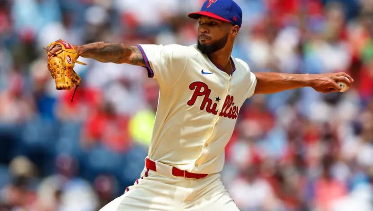 FansFirstPhilly's tweet photo. The Phillies rotation is stacked. Wheeler, Nola, Suarez, Sanchez, Luzardo matches up with anyone including the Dodgers. Add in Andrew Painter to the mix and the Phils have guys that can be 1s and 2s for most teams. 

Look for a breakout year from Christopher Sanchez. He was really good last year throwing 181 innings with 153 Ks and a 3.32 ERA. 

In his first spring start yesterday he looked dominant throwing 97-98 mph easily and had 7 swings and misses in 2 innings. 

He has top of the rotation stuff and is now hitting his peak at age 28.