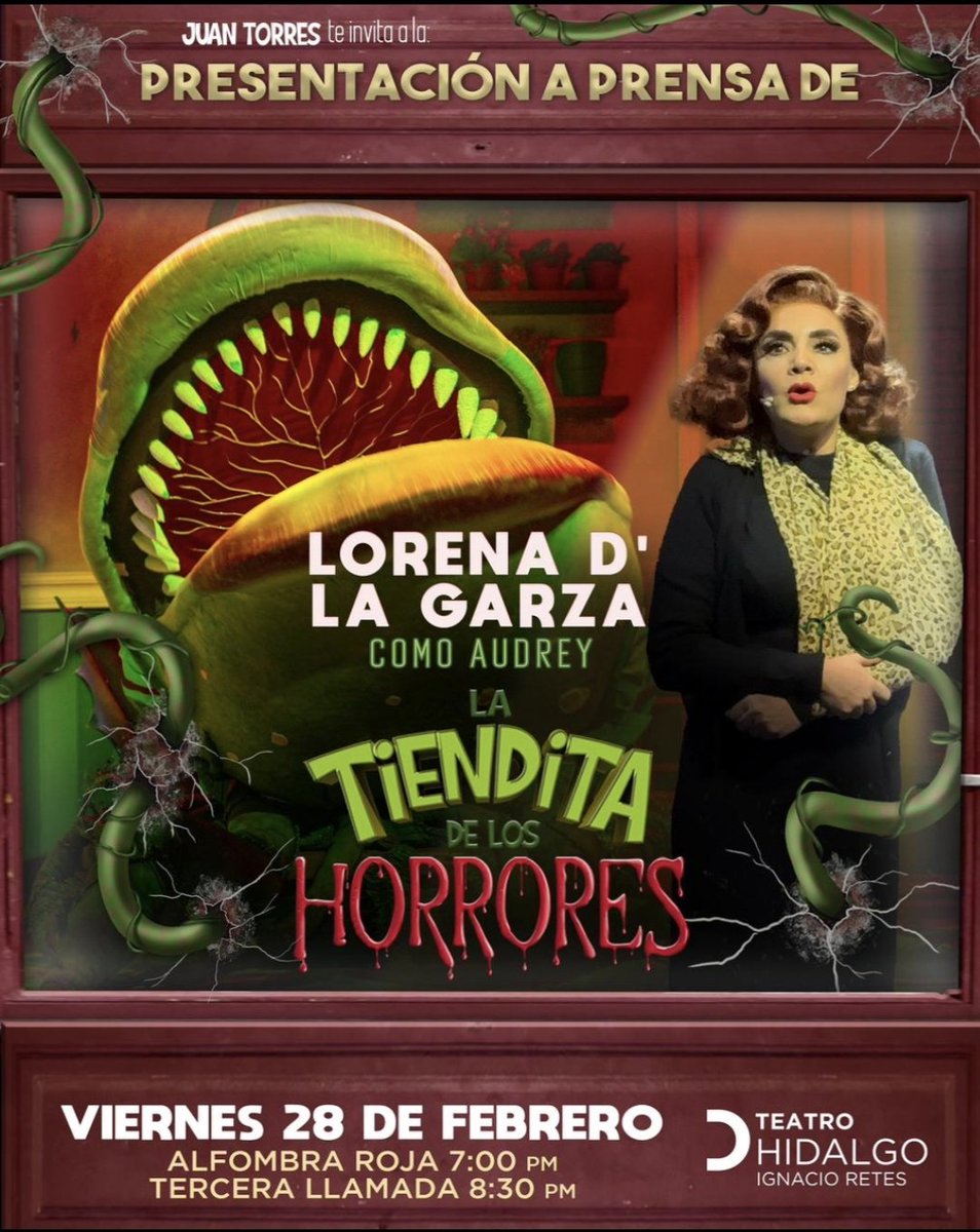 Este 28 de febrero es la presentación a prensa de la actriz Lorena de La Garza en el musical "La tiendita de los horrores" en el teatro Hidalgo. 

Conozcan los detalles del musical en mi entrevista con el actor <a href="/oscaracostaag/">Oscar Acosta</a>.

Da clic 👉🏽youtu.be/5-4e1JkaT_c?si…

#imperdible