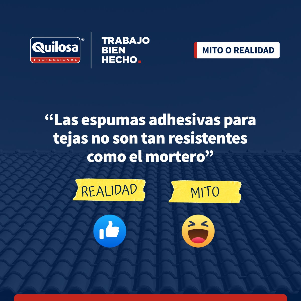 QUILOSA PROFESSIONAL (@quilosaslu) on Twitter photo Mito o realidad 🤔 ¿Las espumas adhesivas son menos resisten que el mortero para la instalación de tejas? Dinos en los comentarios que crees.
Mañana decimos la respuesta correcta.
#instalacióntejas #instalartejas #fijaciónprotejas Mito o realidad 🤔 ¿Las espumas adhesivas son menos resisten que el mortero para la instalación de tejas? Dinos en los comentarios que crees.
Mañana decimos la respuesta correcta.
#instalacióntejas #instalartejas #fijaciónprotejas