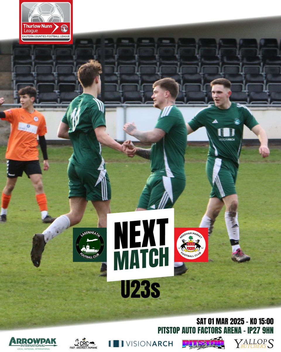 Lakenheath_23s (@lakenheath_23s) on Twitter photo 🟢NEXT MATCH🟢
After a long two weeks off the 23s are finally back in action!
🆚<a href="/needhammktfc/">Needham Market FC</a> u23s
🗓️ Sat 1st March 2025
⏰ 3pm KO
🏆 Thurlow Nunn u23 North
📍 The Pit, Lakenheath IP27 9HW
Come down and support the boys as they look to do the league double over Needham! 🟢NEXT MATCH🟢
After a long two weeks off the 23s are finally back in action!
🆚<a href="/needhammktfc/">Needham Market FC</a> u23s
🗓️ Sat 1st March 2025
⏰ 3pm KO
🏆 Thurlow Nunn u23 North
📍 The Pit, Lakenheath IP27 9HW
Come down and support the boys as they look to do the league double over Needham!