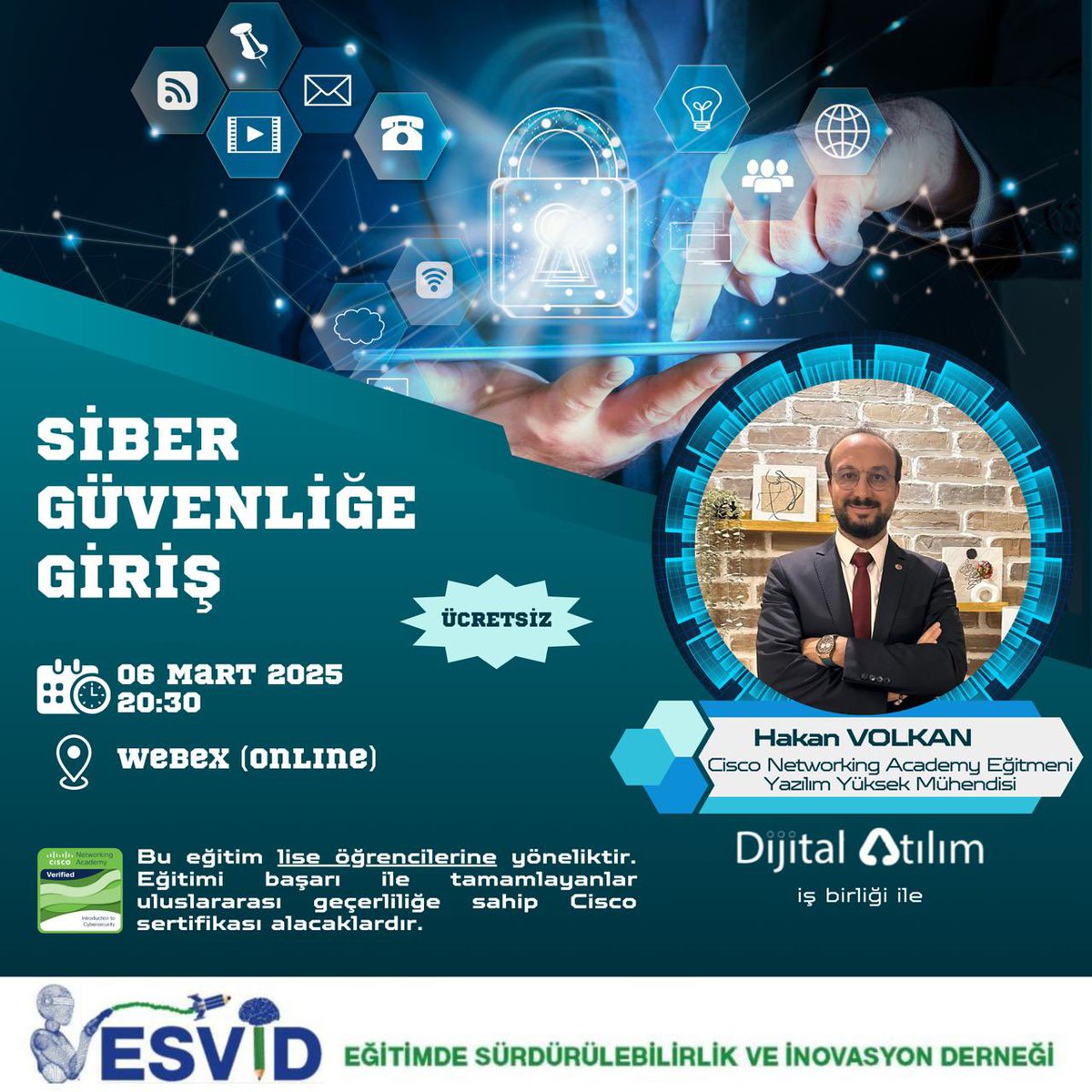 Siber Güvenlik Eğitimi: Lise Öğrencilerine Özel Ücretsiz Program!

Eğitimde Sürdürülebilirlik ve İnovasyon Derneği olarak, lise öğrencilerine yönelik “Siber Güvenliğe Giriş” eğitimi düzenliyoruz!

🔹 Tarih: 6 Mart 2025
🔹 Saat: 20:30
Katılmak için kaydolun
forms.gle/PgVvuKQujo8YSG…