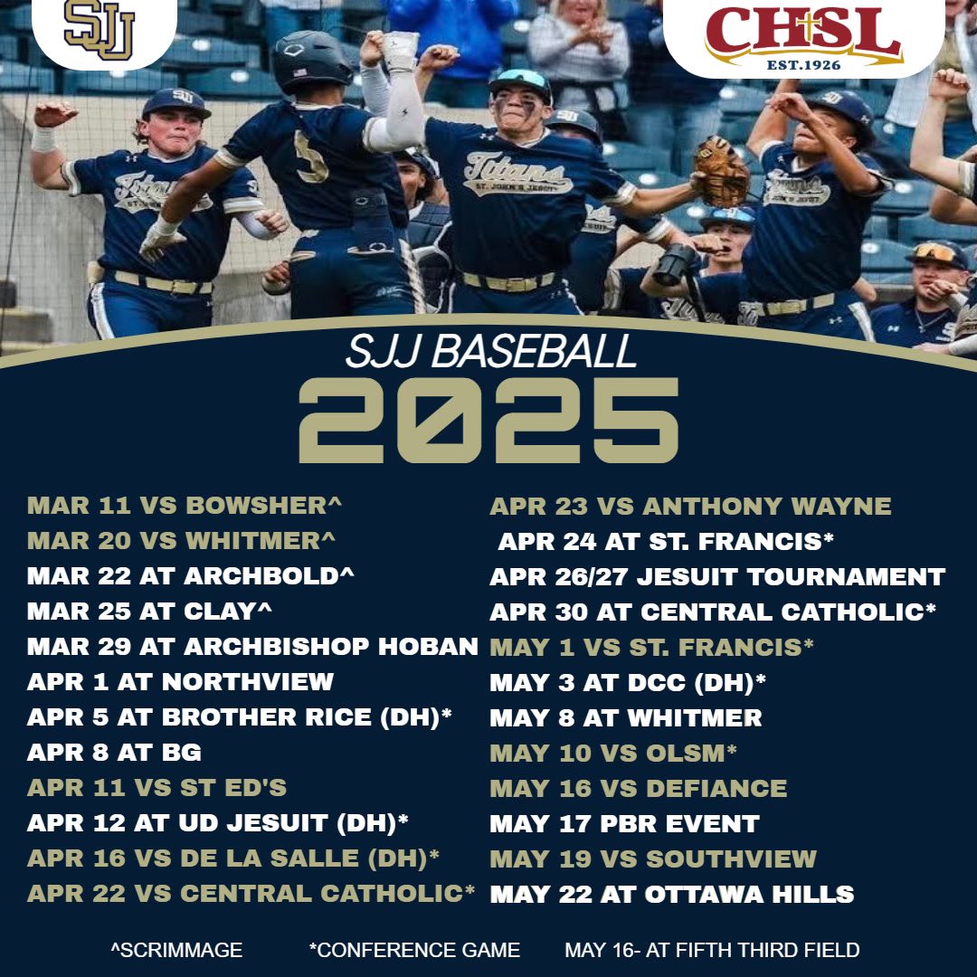 St. John's Jesuit Baseball (@realtitanball) on Twitter photo 2025 baseball is here. We will open up against Archbishop Hoban in Xenia, OH on March 29th at the <a href="/CACBBShowcase/">Catholic Athletes for Christ Baseball Showcase</a>
Looking forward to our second year at this Opening Day Showcase!! 2025 baseball is here. We will open up against Archbishop Hoban in Xenia, OH on March 29th at the <a href="/CACBBShowcase/">Catholic Athletes for Christ Baseball Showcase</a>
Looking forward to our second year at this Opening Day Showcase!!