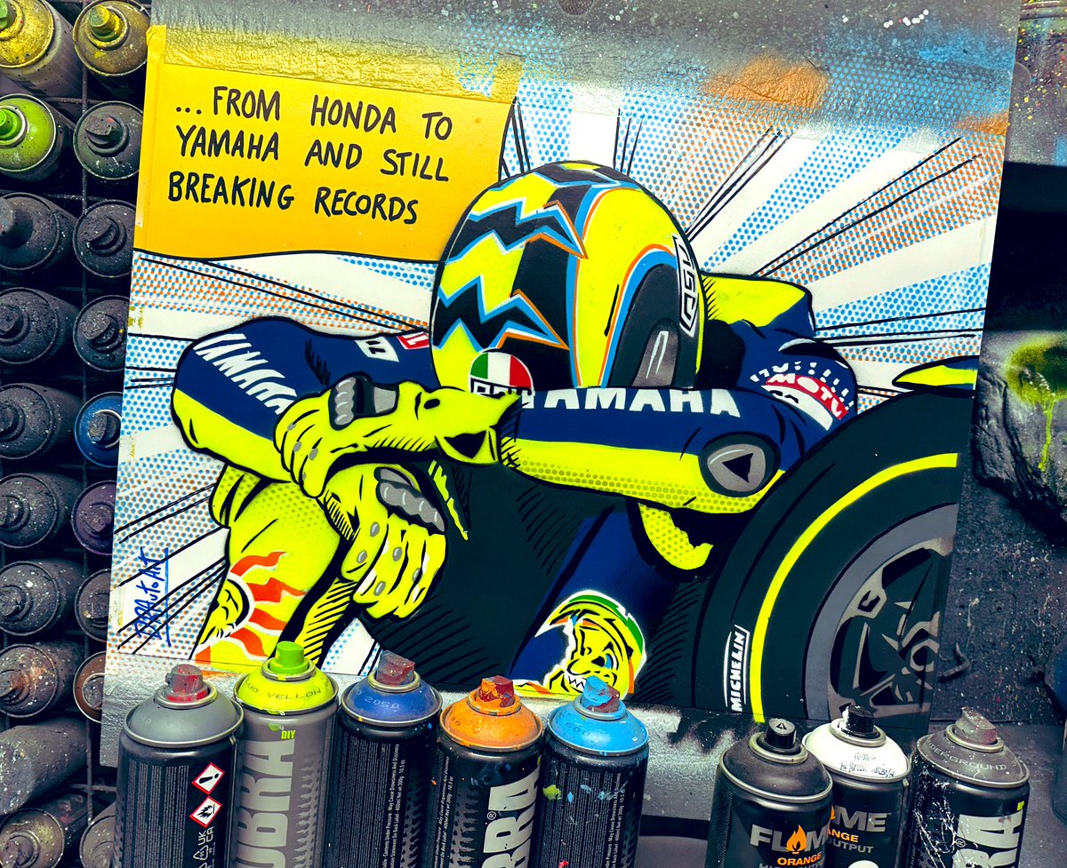 DRAutoart's tweet photo. Another PopArt reimagining today. Let me know in the comments what you think of this style! ☀️ 🌙
This Valentino Rossi 2004 Welkom piece is in my shop now! #drautoart
.
.
#vr46 #rossi #valentinorossi #valeyellow46 #rossi46 #rossifumi #yamaha #yamahamotogp #motogp #popart #motogpart