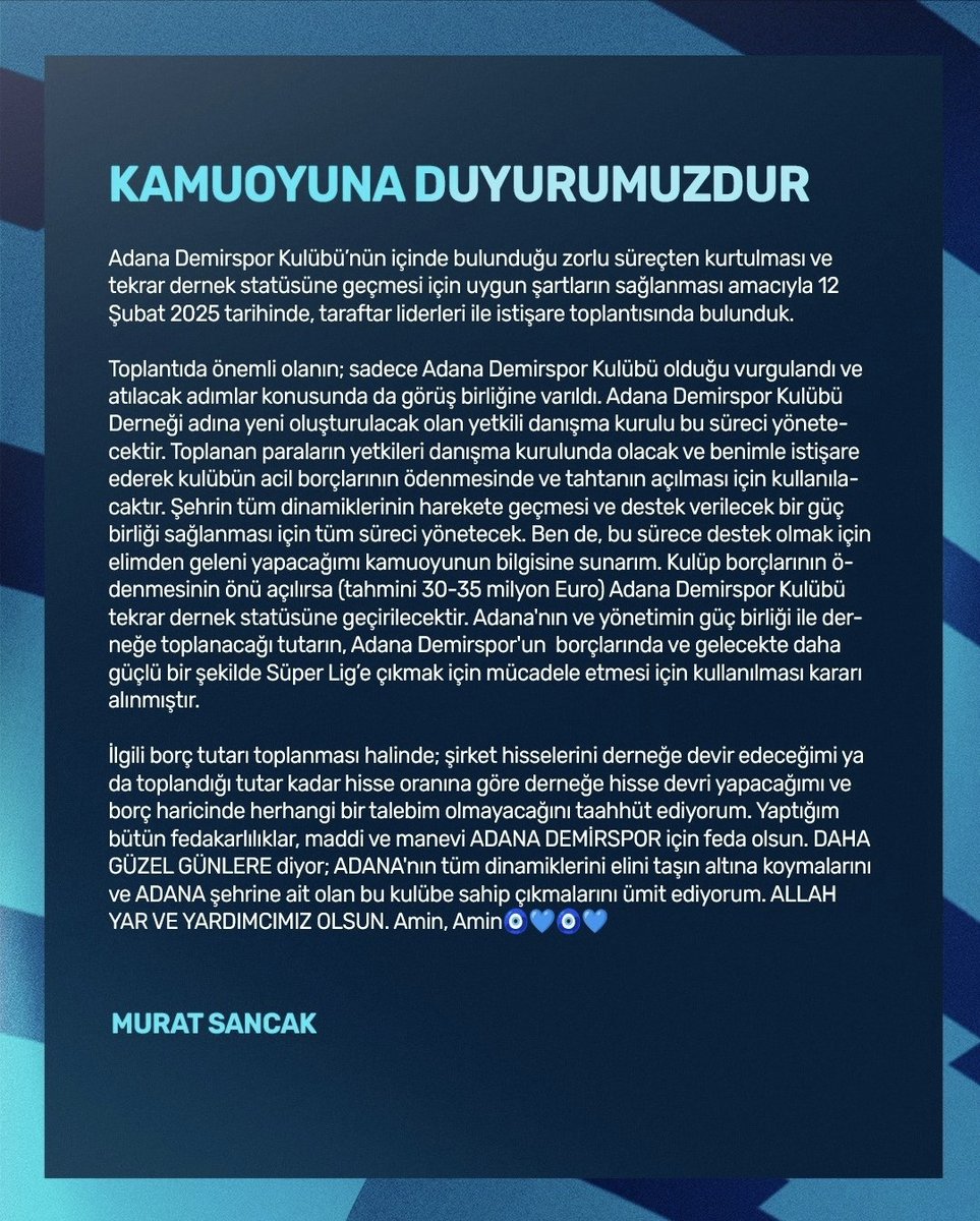 Hesabı yemeği yiyen ödesin, takımı dağıtır yeni AdanaDemirspor'u kurarız, 10 yıla bu hale tekrar geliriz merak etmeyin, zaten 25 yıl beklemedik mi?
Artık yeter sıkmayın canımızı...#AdanaDemirspor