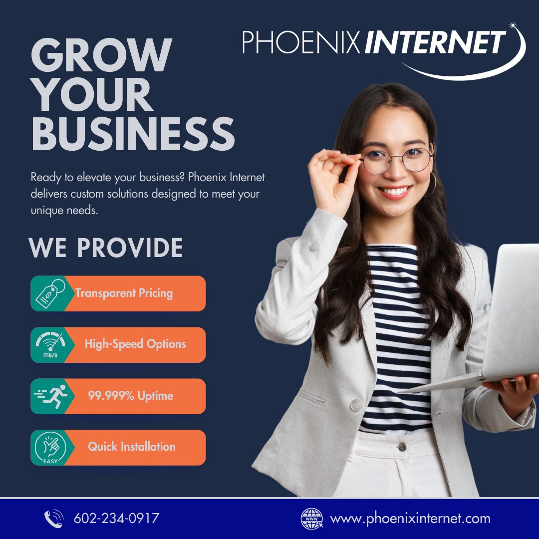 PhxInternet's tweet image. From small startups to growing businesses, Phoenix Internet delivers the speed and reliability you need to succeed. 🏢 #BusinessInternet #PhoenixInternet
