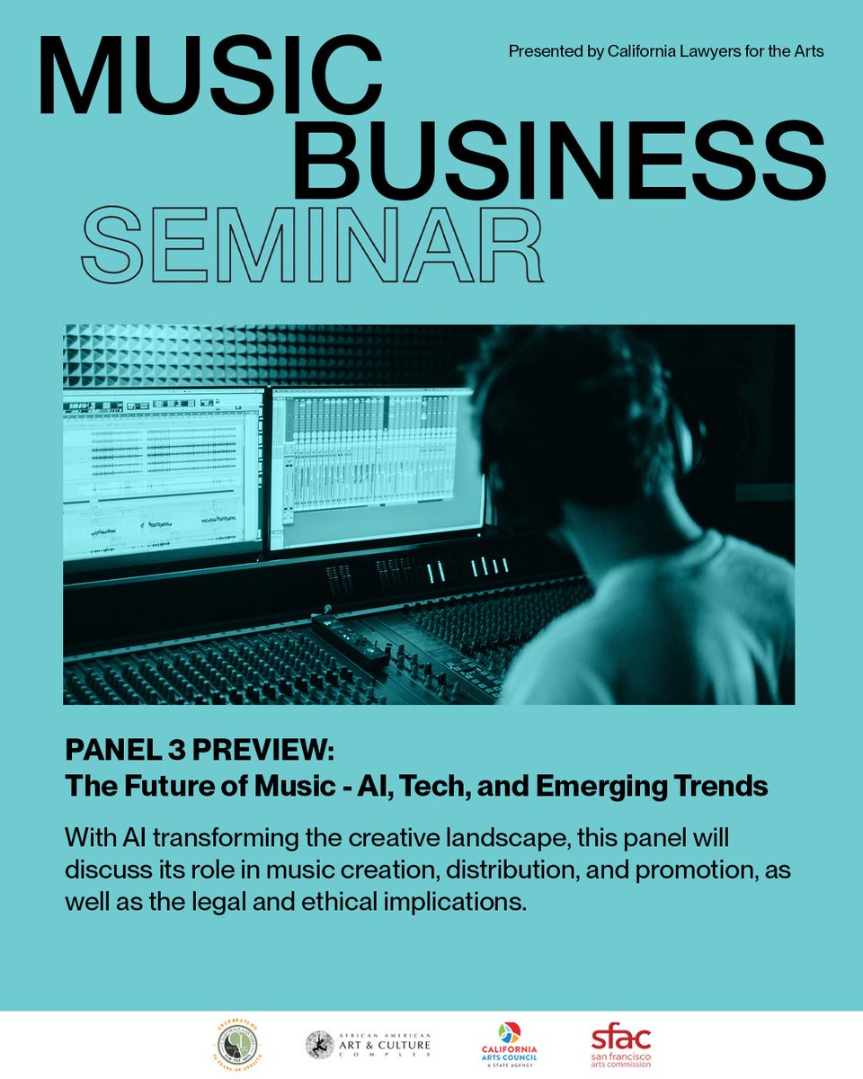 AI is transforming the music industry, but what are the risks and rewards? Join us this Saturday at our Music Business Seminar and learn from industry experts!

🎶 Music Business Seminar – March 1, SF 
📍 African American Art &amp; Culture Complex

Register: calawyersforthearts.org/event-6039562