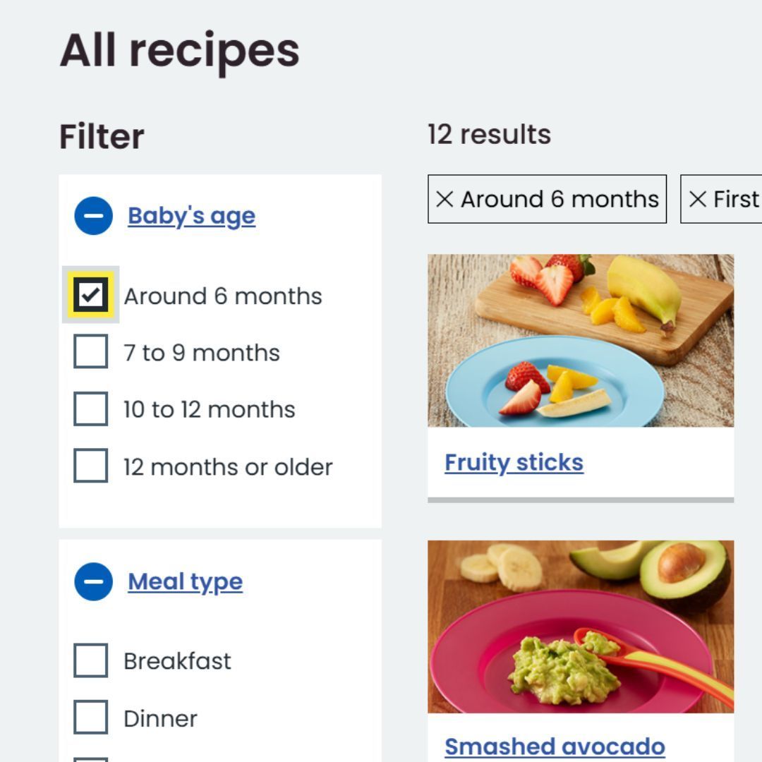 🍽️👶 Not sure what foods to feed your little ones?

Start for Life has a handy recipe filter that lets you sort meals by age and mealtime, making it easier to find the right food for your little one at every stage! 🥦🍎✨

Check it out: buff.ly/3CT9IRu