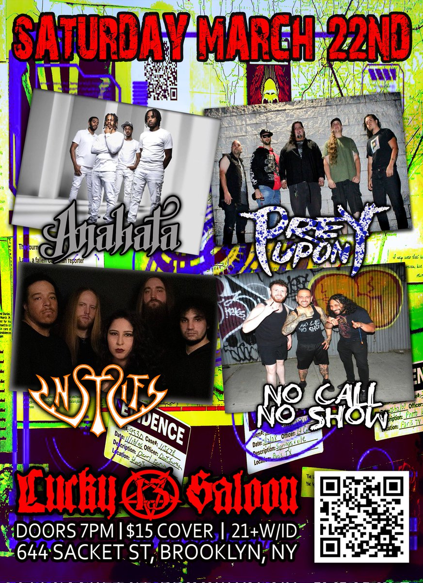 We're stoked to announce that we'll be back in Brooklyn with our new friends in Anahata, Enstrife, and ︎︎No Call No Show @ Lucky 13 Saloon on 3/22

We invite you to party with us!

#preyuponband #lucky13 #WednesdayMotivation #korn #spiritbox #metalfamily #MetalSonic #Brooklyn