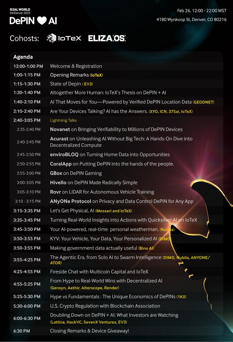 iotex_daily's tweet image. DePIN+AI convergence IRL-ETH Denver. Get ready for mind-bending demos