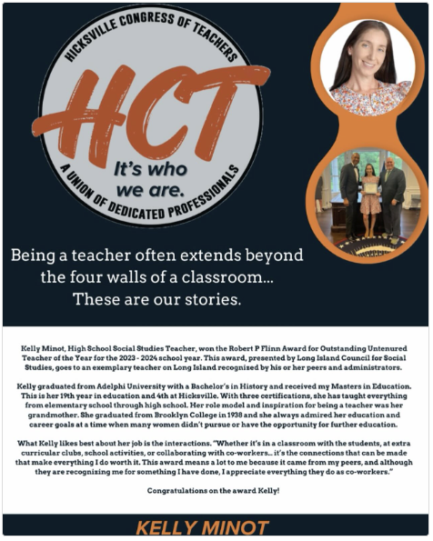 Spotlight of the week: Kelly Minot

Congratulations to Hicksville HS Social Studies teacher Kelly Minot on winning the Robert P. Finn Award for Outstanding Untenured Teacher!

Her dedication to students &amp; passion for education makes her truly deserving of this honor.