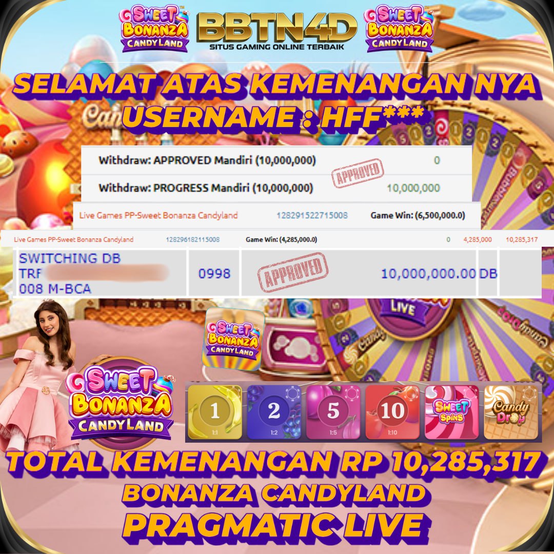 👑 Selamat Untuk Member BBTN4D

👤 USER ID : HFF***

🔥 WIN SWEET BONANZA CANDYLAND(Rp 10,285,317)
🔥 TOTAL WD : Rp 10,000,000
✅ DAFTAR DI BBTN4D AMAN DAN TERPERCAYA
✅ TERIMA DEPO VIA PULSA, BANK, E-WALLET DAN QRIS

💰 MIN DEPO Rp 10,000

📌 LINK : mssg.me/bbtn4d