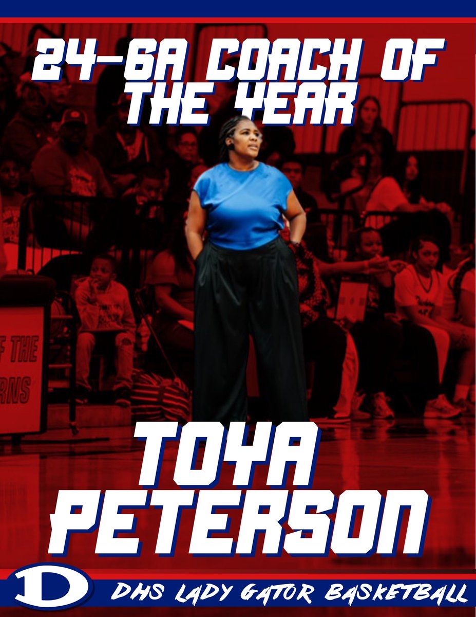 Congratulations to Toya Peterson, the 24-6A Coach of the Year! 🏆

Your dedication and leadership have been instrumental in the success of <a href="/DickinsonGBB/">Dickinson Girls Basketball</a>! 🔥

 #GatorPride