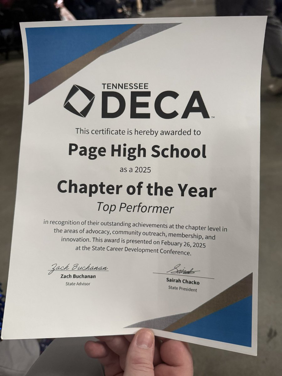 First award at DECA State. Page DECA is in the Top 5 for Chapter of the Year! Congratulations Brentwood High on earning TN DECA Chapter of the Year! <a href="/wcsCCTE/">wcsCCTE</a>