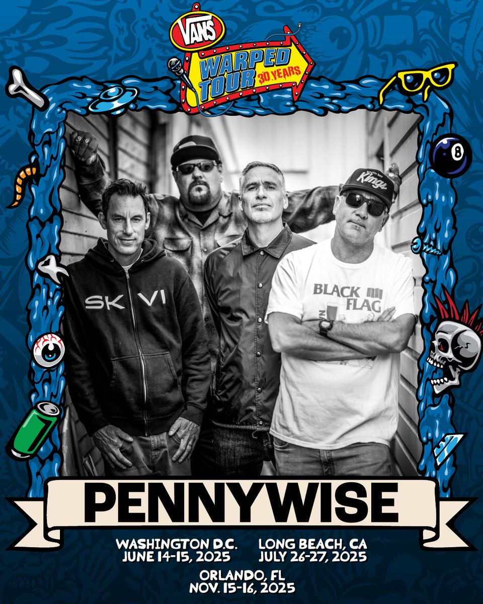 Pennywise (@pennywise) on Twitter photo Warped Tour… Been a minute. Gonna be a hell of a summer. See you at all 3 dates — DC, LB, FL 👊
June 14 & 15, 2025 - Vans Warped Tour - Washington, DC
July 26 & 27, 2025 - Vans Warped Tour - Long Beach, CA
November 15 & 16, 2025 - Vans Warped Tour - Orlando, FL
<a href="/MonsterMusic/">Monster Energy Music</a> Warped Tour… Been a minute. Gonna be a hell of a summer. See you at all 3 dates — DC, LB, FL 👊
June 14 & 15, 2025 - Vans Warped Tour - Washington, DC
July 26 & 27, 2025 - Vans Warped Tour - Long Beach, CA
November 15 & 16, 2025 - Vans Warped Tour - Orlando, FL
<a href="/MonsterMusic/">Monster Energy Music</a>