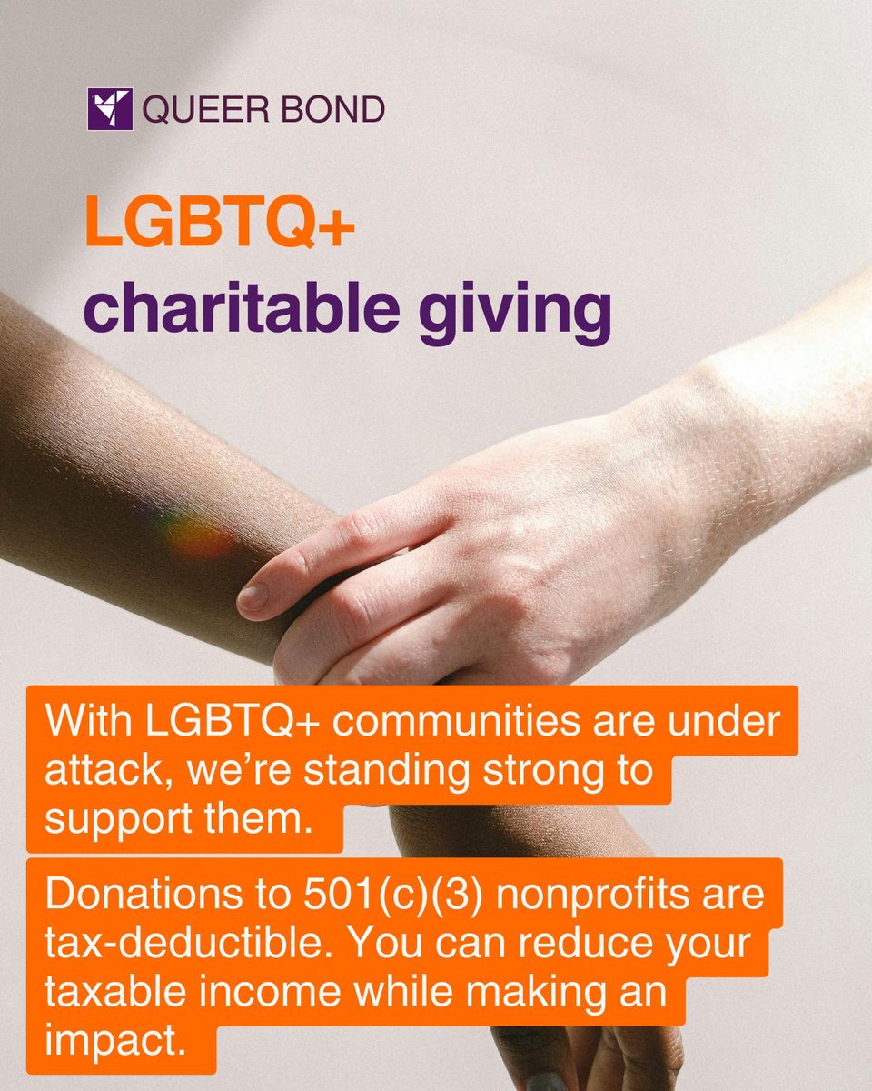 Make an impact while saving on taxes!

Charitable donations to 501(c)(3) nonprofits are tax-deductible. By supporting LGBTQ+ causes, you can reduce taxable income and creating change for our community.

For the community, by the community. Learn more at buff.ly/4k7PjbM.
