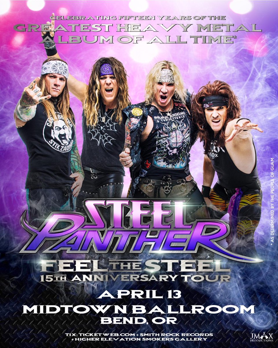 Bend, OR - We’re comin’ to rock your balls off April 13th at Midtown Ballroom!! Steel Panther Fans pre-sale + VIP kicks off NOW!

Check your Cocoines, log in and get your tix!

steelpanther.com/community/fant…

<a href="/Steel_Panther/">Steel Panther</a> #feelthesteel