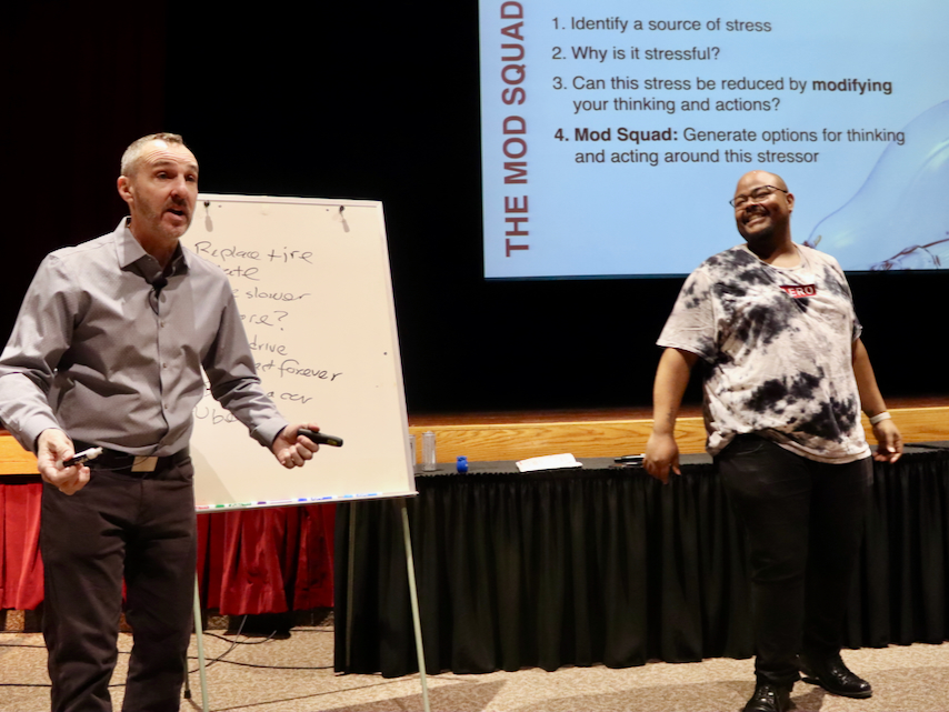 Thank you to renowned mental wellness expert Jordan Friedman, also known as “The Stress Coach”, who was back on campus today to offer tips about reducing stress. He spoke to students, faculty and staff in the Scibelli Hall Auditorium. The STEM Center at STCC hosted the events.