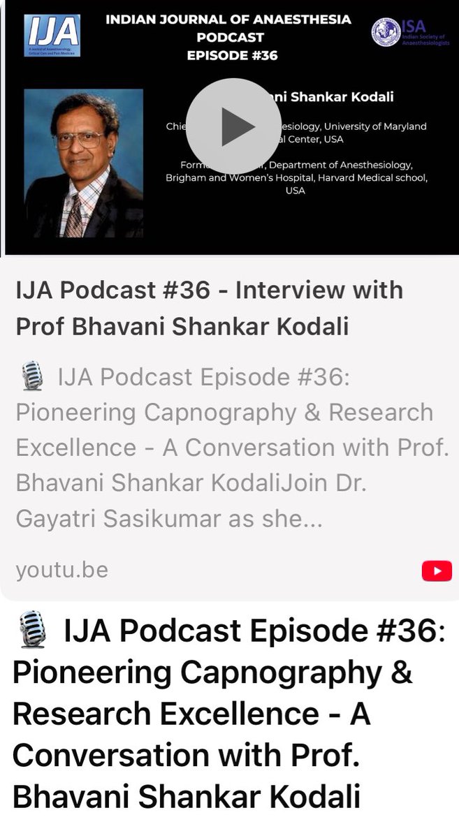 🩺 Hari (హరి 🇮🇳) Kalagara (@kalagarahari) on Twitter photo #Capnography #airway #Anesthesia
🎙️ *IJA Podcast Episode #36*:
*Pioneering Capnography & Research Excellence - A Conversation with Prof. Bhavani Shankar Kodali ! <a href="/KodaliBhavani/">Bhavani Shankar Kodali</a>
A treat to listen 🥰
👉youtu.be/GZF9EM0xhhI
<a href="/ASALifeline/">ASA®</a> <a href="/ISANHQ/">INDIAN SOCIETY OF ANAESTHESIOLOGISTS</a> <a href="/tsmurali/">Murali Thondebhavi</a> <a href="/basemcc/">SAMBA Past President</a> <a href="/kajal_pgi/">Kajal</a> #Capnography #airway #Anesthesia
🎙️ *IJA Podcast Episode #36*:
*Pioneering Capnography & Research Excellence - A Conversation with Prof. Bhavani Shankar Kodali ! <a href="/KodaliBhavani/">Bhavani Shankar Kodali</a>
A treat to listen 🥰
👉youtu.be/GZF9EM0xhhI
<a href="/ASALifeline/">ASA®</a> <a href="/ISANHQ/">INDIAN SOCIETY OF ANAESTHESIOLOGISTS</a> <a href="/tsmurali/">Murali Thondebhavi</a> <a href="/basemcc/">SAMBA Past President</a> <a href="/kajal_pgi/">Kajal</a>