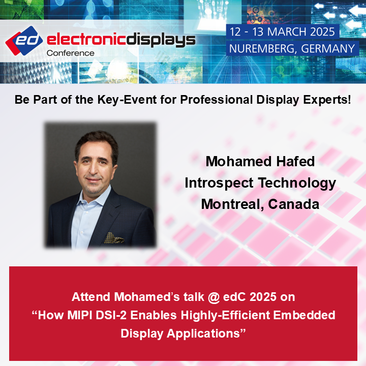 On March 12, at electronic displays Conference, attend Mohamed Hafed's talk on 𝐇𝐨𝐰 𝐌𝐈𝐏𝐈 𝐃𝐒𝐈-𝟐 𝐄𝐧𝐚𝐛𝐥𝐞𝐬 𝐇𝐢𝐠𝐡𝐥𝐲-𝐄𝐟𝐟𝐢𝐜𝐢𝐞𝐧𝐭 𝐄𝐦𝐛𝐞𝐝𝐝𝐞𝐝 𝐃𝐢𝐬𝐩𝐥𝐚𝐲 𝐀𝐩𝐩𝐥𝐢𝐜𝐚𝐭𝐢𝐨𝐧𝐬. #edC #electronicdisplays #MIPI  

Learn more: tinyurl.com/yc5z85a3