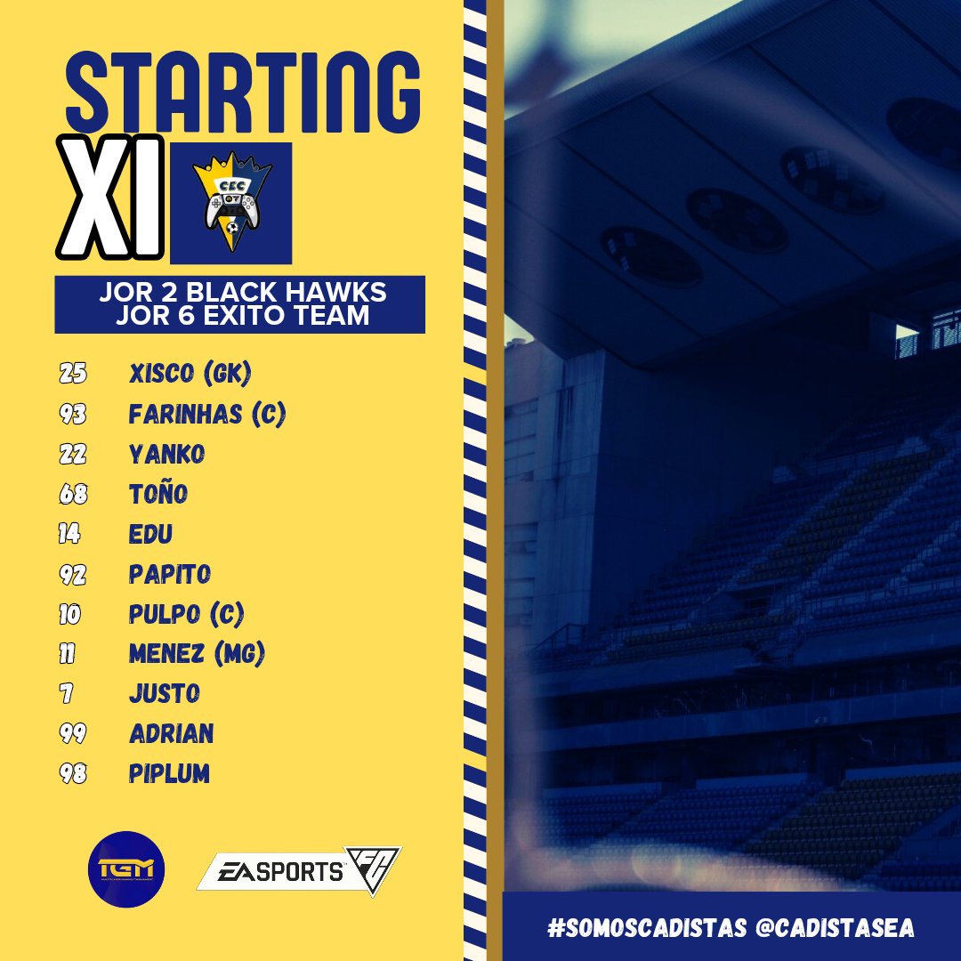 🟡 #ᴄᴀᴅɪꜱᴛᴀꜱᴇᴄʟᴜʙ 🔵

• 🆂🆃🅰🆁🆃🅸🅽🅶 🆇🅸 •

📅 26/2/25 🏆 1° 𝘿𝙞𝙫𝙞𝙨𝙞𝙤𝙣

🗣 ɴᴜᴇꜱᴛʀᴏꜱ ᴏɴᴄᴇ ᴄᴀᴅɪꜱᴛᴀꜱ ᴘᴀʀᴀ ʟᴀꜱ ᴊᴏʀɴᴀᴅᴀꜱ <a href="/LigaTGM/">Liga TGM</a> 🎮💛

#ꜱᴏᴍᴏꜱᴄᴀᴅɪꜱᴛᴀꜱ #ᴇᴀꜰᴄ25 #ᴄʟᴜʙᴇꜱᴘʀᴏ