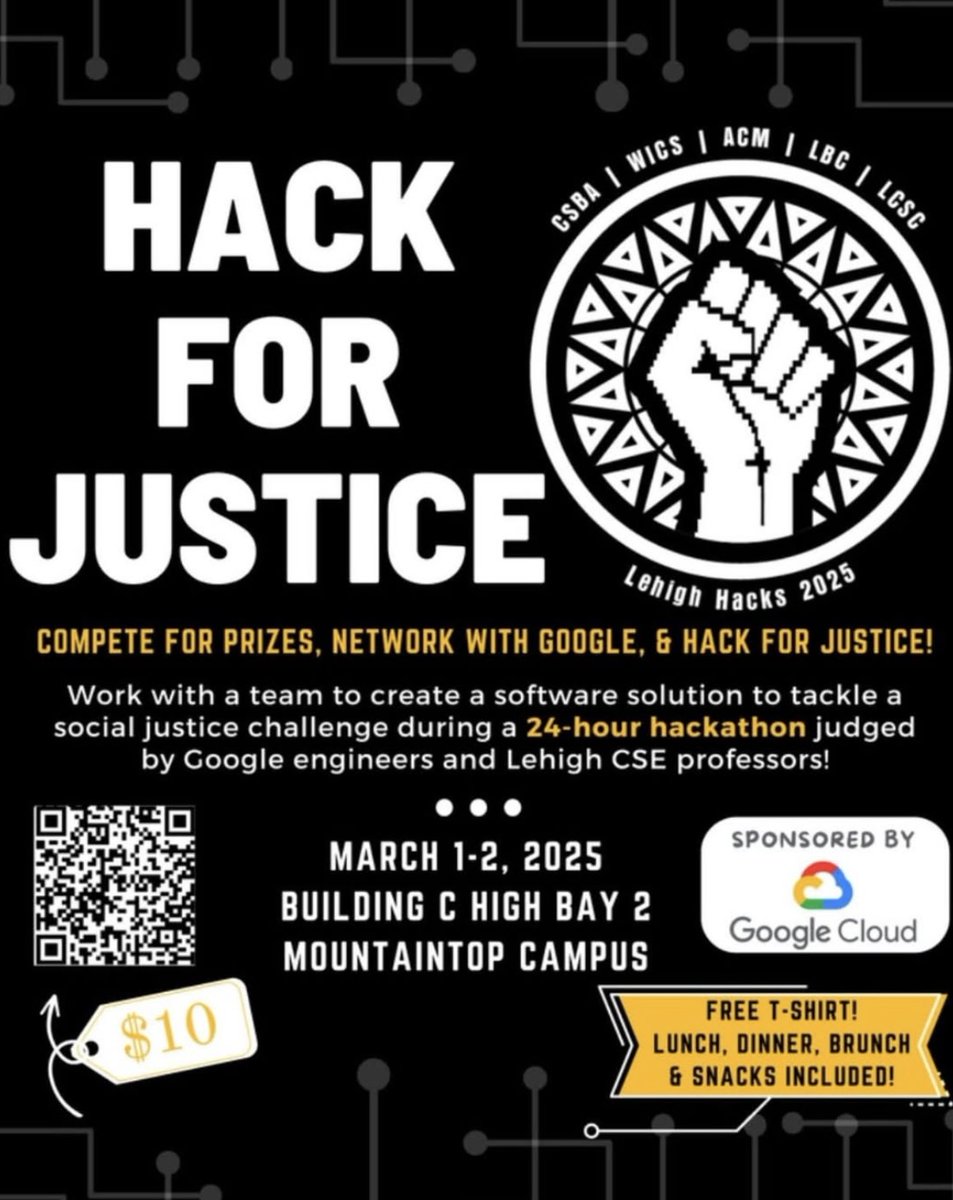 Lehigh’s third annual student-led #hackathon, Lehigh Hacks for Justice, will occur on March 1-2. Hosted by 5 campus clubs, the 24hr Google Cloud-sponsored event unites students as they design #software solutions to tackle #socialjustice challenges. 💻

engineering.lehigh.edu/news/article/l…