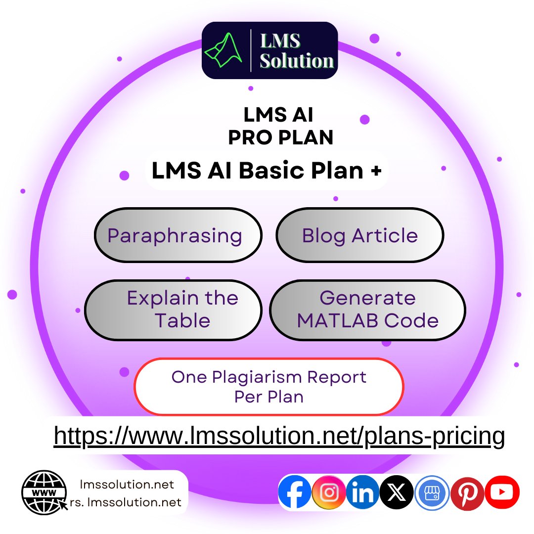 Lms_Solution's tweet image. LMS AI Pro Plan
You can access our LMS AI Pro Tool for 21 days. One Plagiarism Report per plan
zurl.co/GEfZK
#LMSAIPro #AIProPlan #PlagiarismReport #EdTech #LearningManagementSystem #ArtificialIntelligence #OnlineLearning #EducationTechnology #AI