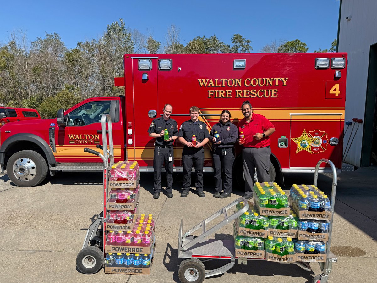 Big shoutout to our friends at Valparaiso <a href="/CocaCola/">Coca-Cola</a> for their thoughtful donation of extra Powerade to keep our firefighters in Walton County hydrated and ready.

Your generosity and support never go unnoticed—thank you!