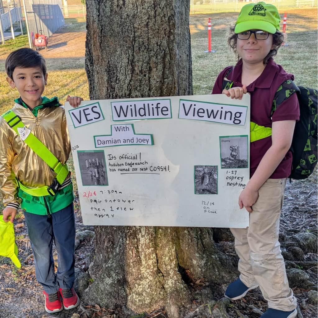 It’s official!  Thanks to Mrs. Roche and two of our amazing fifth grade eagle watchers, Audubon Eaglewatch has named our nest CO9541.