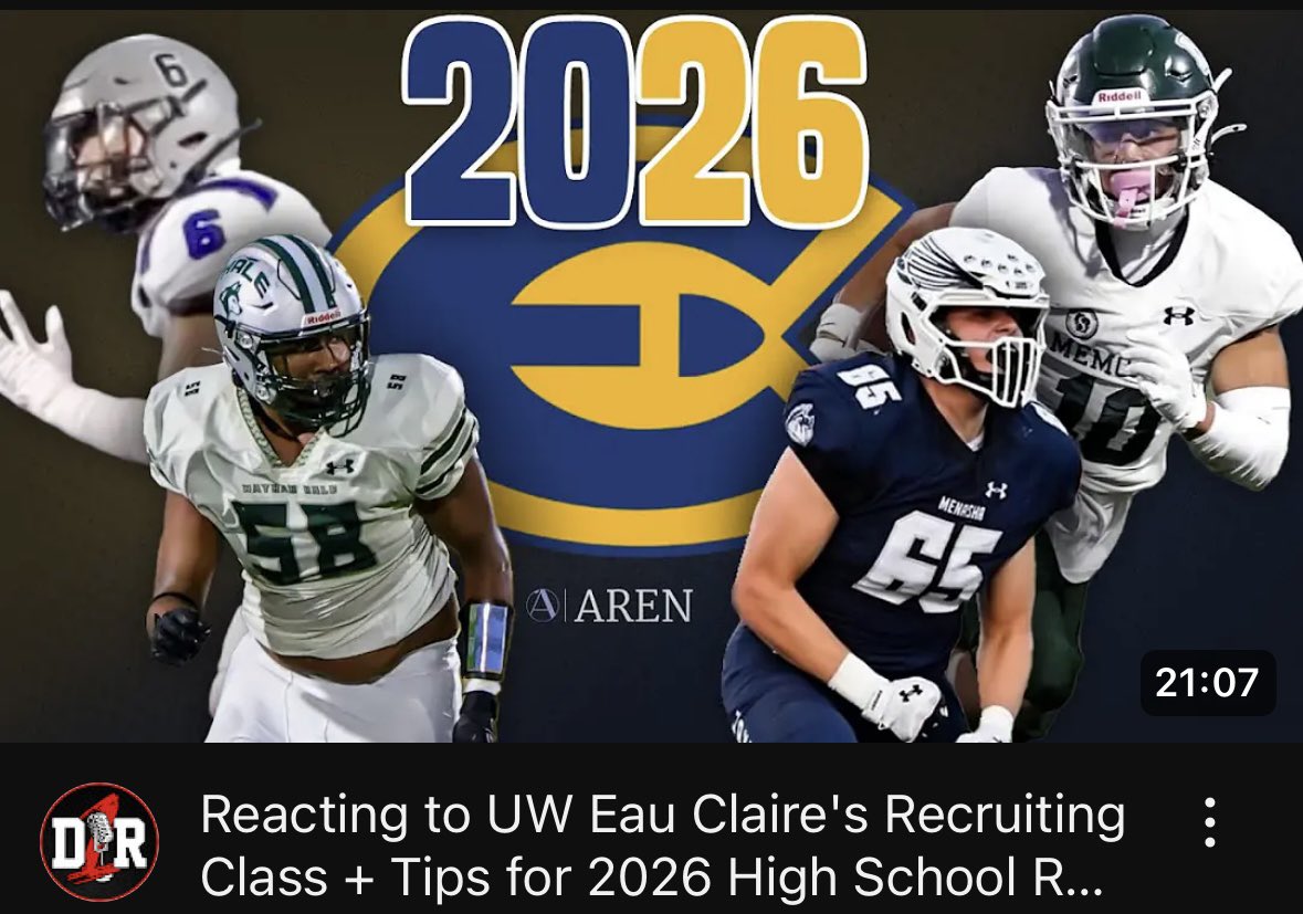 Division 1 Rejects (@d1_rejects) on Twitter photo The incoming class for <a href="/UWECFootball/">Blugold Football</a> 🔥👀
AREN Consulting Founder <a href="/Fodrocy1156/">Dan Fodrocy</a> reviews some 𝒕𝒐𝒑 talent and gives 4️⃣ KEY tips to class of ‘26 recruits 🔑
📺: youtu.be/IcdLZ9ZOuCI?si… The incoming class for <a href="/UWECFootball/">Blugold Football</a> 🔥👀
AREN Consulting Founder <a href="/Fodrocy1156/">Dan Fodrocy</a> reviews some 𝒕𝒐𝒑 talent and gives 4️⃣ KEY tips to class of ‘26 recruits 🔑
📺: youtu.be/IcdLZ9ZOuCI?si…
