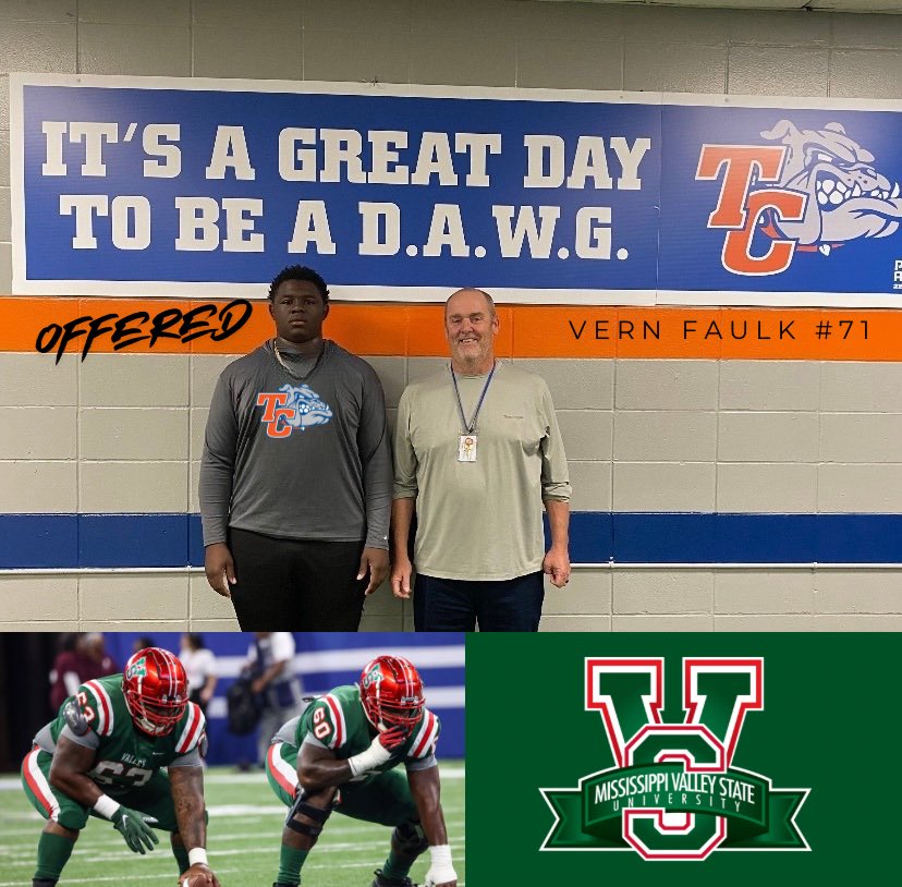 Immuri VERN Faulk (@imvernfaulk) on Twitter photo 🙌AGTG, blessed to announce I’ve received my FIRST Division 1 offer from <a href="/ValleyStateFB/">Mississippi Valley State University Football 🟢🔴</a>! Excited to be recruited by coach <a href="/27TBuck/">Terrell Buckley</a> and his staff! @coachbraswell1 <a href="/TaycoBulldogs/">Taylor County Football</a> <a href="/CNee247/">Chris Nee</a> <a href="/Andrew_Ivins/">Andrew Ivins</a> @FLHSrecruiting <a href="/Dwight_XOS/">Dwight Thomas - Catapult Sports</a>
<a href="/850Kings/">850Kings</a> 🙌AGTG, blessed to announce I’ve received my FIRST Division 1 offer from <a href="/ValleyStateFB/">Mississippi Valley State University Football 🟢🔴</a>! Excited to be recruited by coach <a href="/27TBuck/">Terrell Buckley</a> and his staff! @coachbraswell1 <a href="/TaycoBulldogs/">Taylor County Football</a> <a href="/CNee247/">Chris Nee</a> <a href="/Andrew_Ivins/">Andrew Ivins</a> @FLHSrecruiting <a href="/Dwight_XOS/">Dwight Thomas - Catapult Sports</a>
<a href="/850Kings/">850Kings</a>