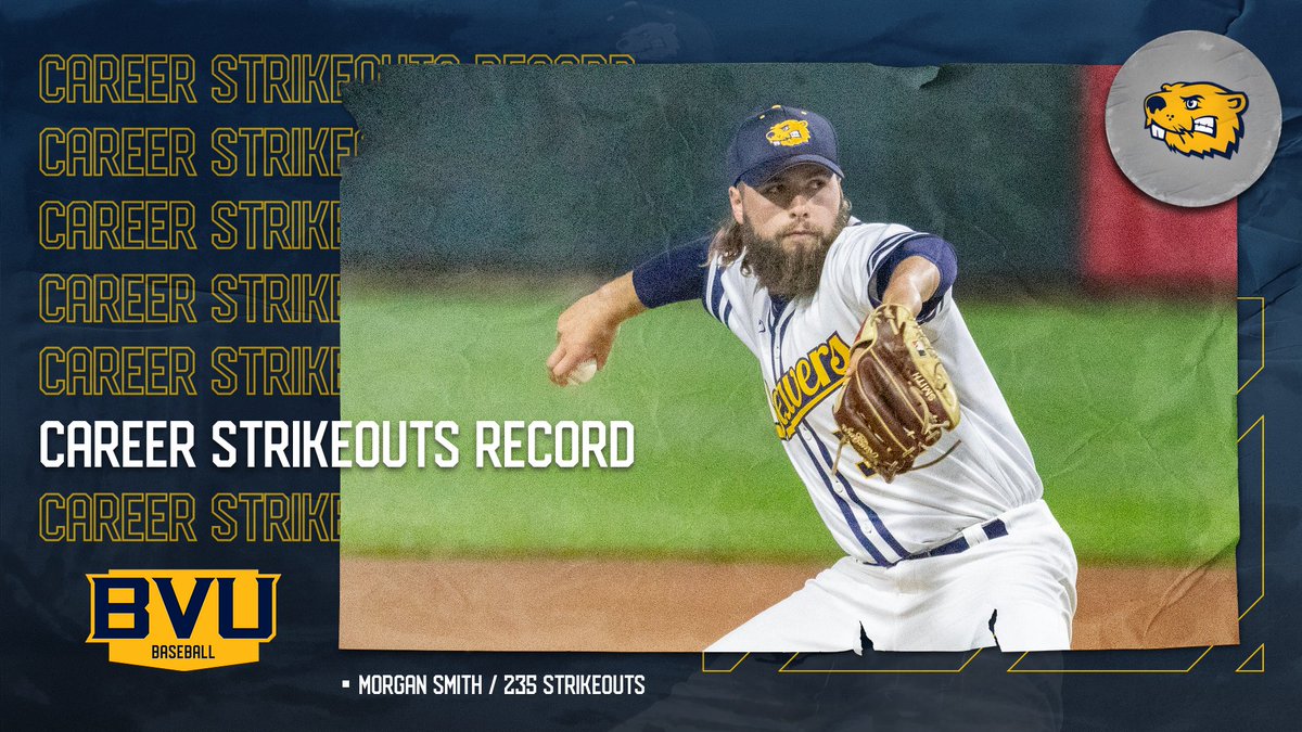 ⚾️ CAREER STRIKEOUTS RECORD! In Monday's season opener, Morgan Smith broke the <a href="/BVU_Baseball/">BVU Baseball</a> career strikeouts record. He stands at 235 STRIKEOUTS, surpassing the previous record of 227 set by Larry Frakes in 1976!

Congratulations Morgan! #d3baseball #rollriversBSB #BeaversBuild